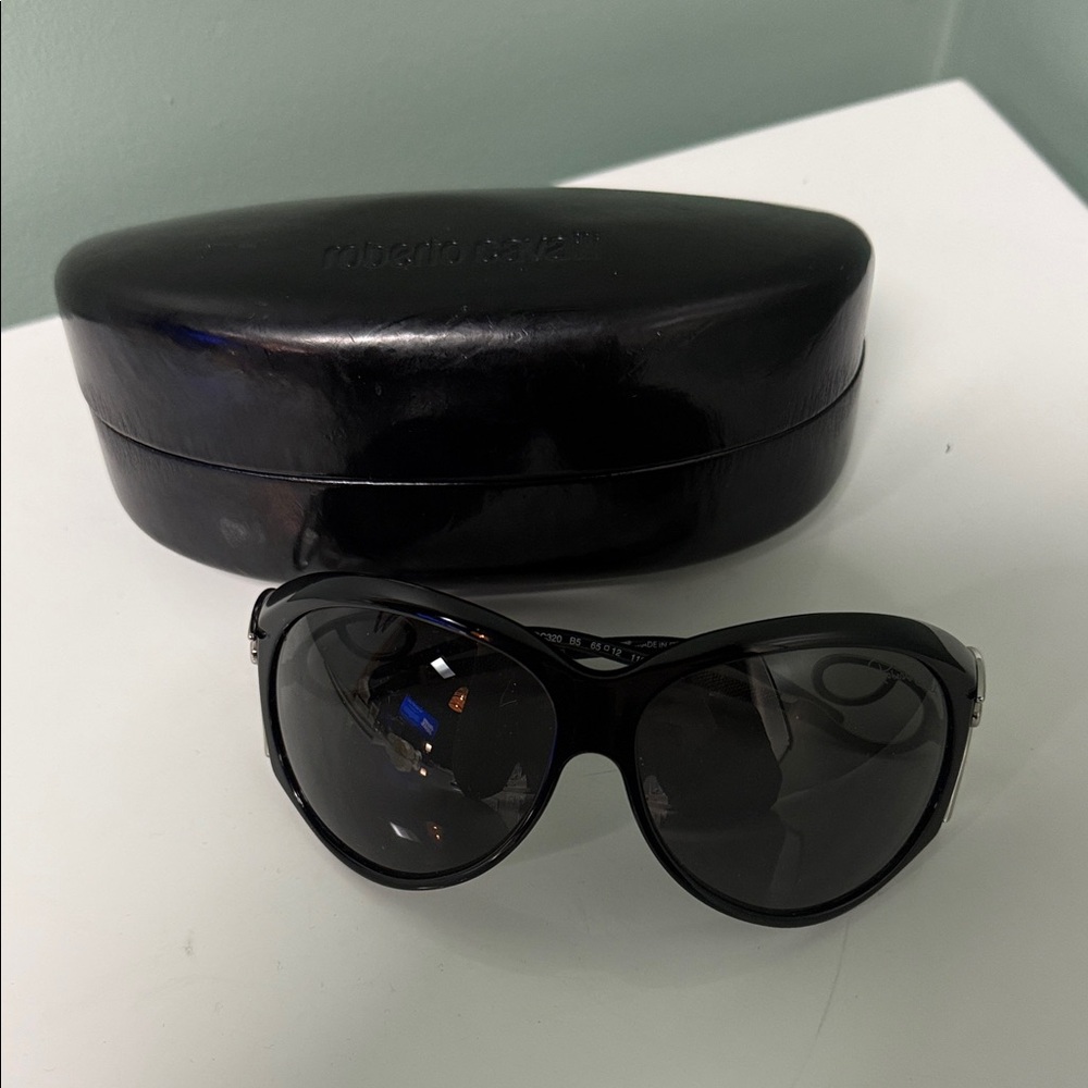 Roberto Cavalli Glossy Black Sunglasses with Silver Detail